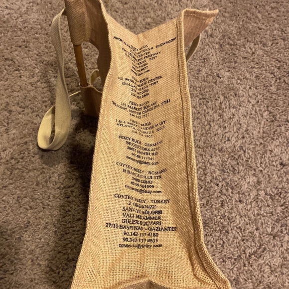 Feizy Burlap Tote with Wooden Handles & Canvas Straps - Picture 5 of 5